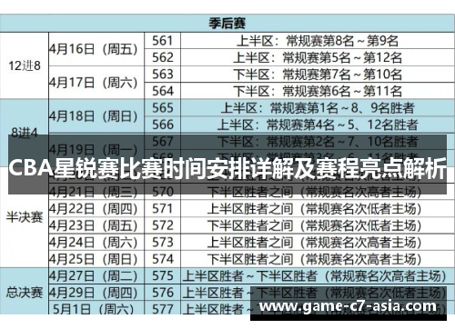 CBA星锐赛比赛时间安排详解及赛程亮点解析